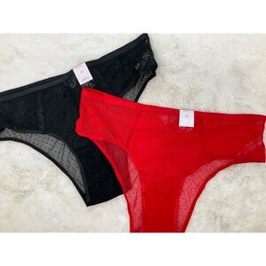 Auden 2-pr size 2X (20-22) Red & Black Lace Cheeky Panty NEW
